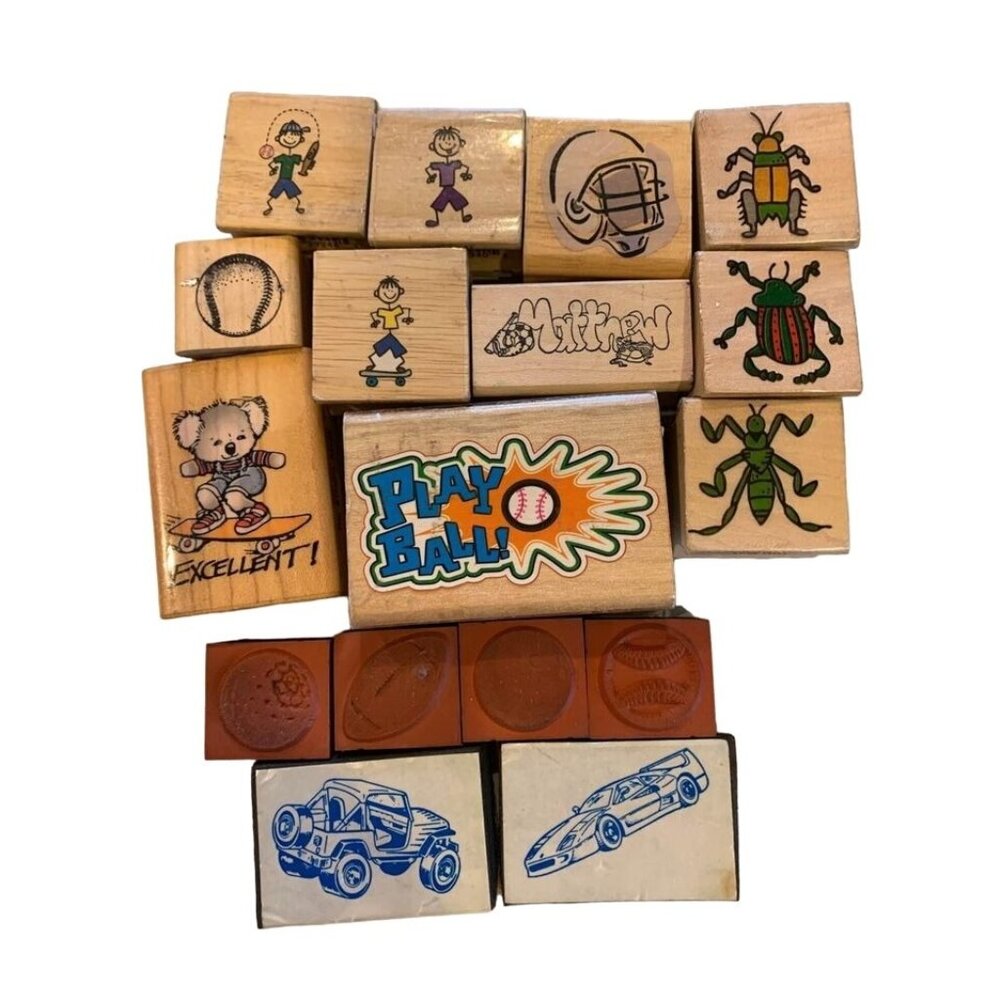 Mixed Lot Rubber Stamps Kids Sports Bugs & Cars Designs DIY Crafts!